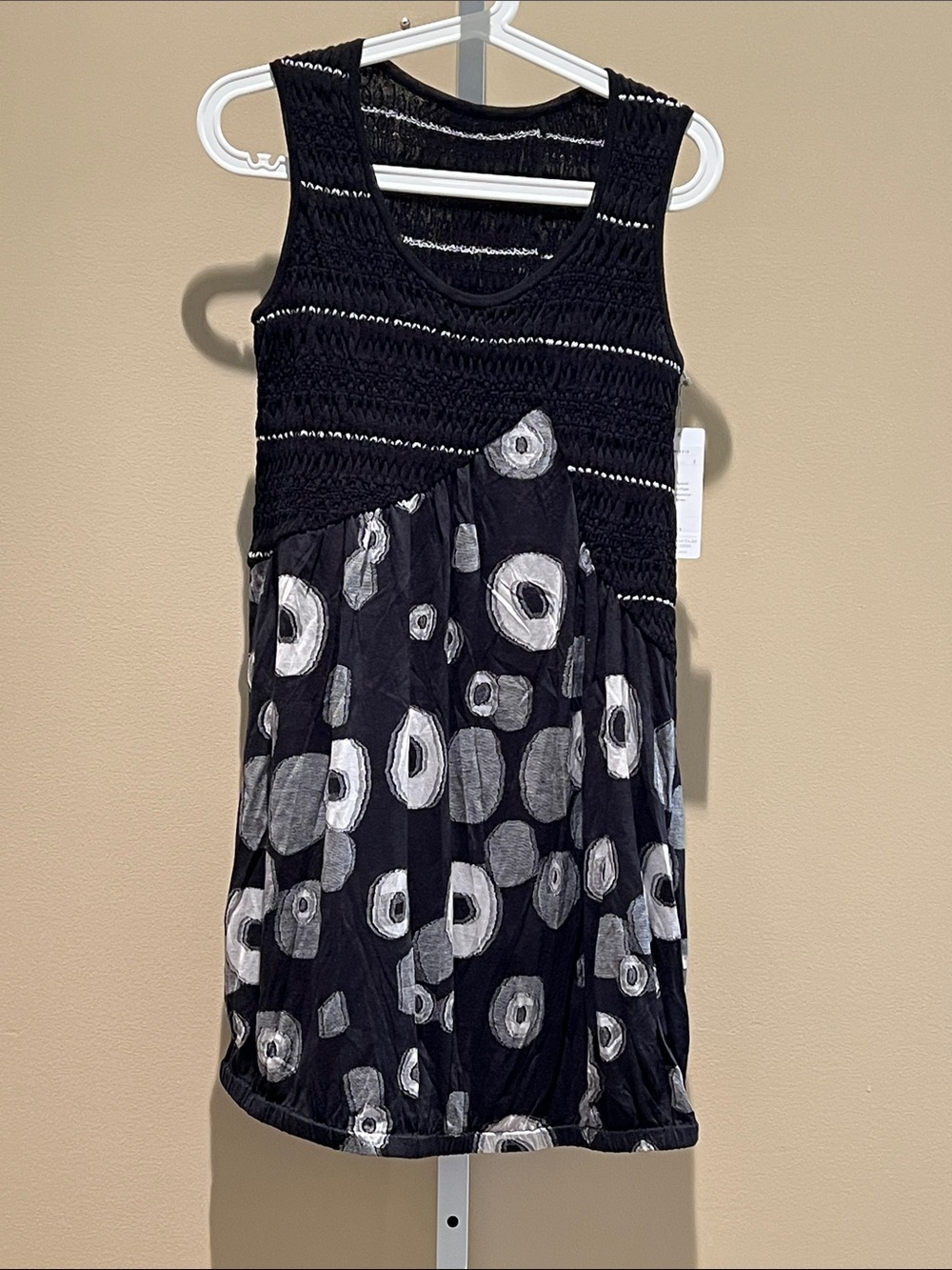 Yoshi Yoshi Black Sleeveless Mini Dress with Gray Polka Accent
